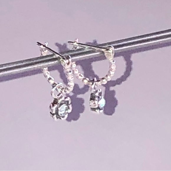 Retired Pandora Blue Ribbon Earrings Charms 925 Ale - Picture 2 of 10